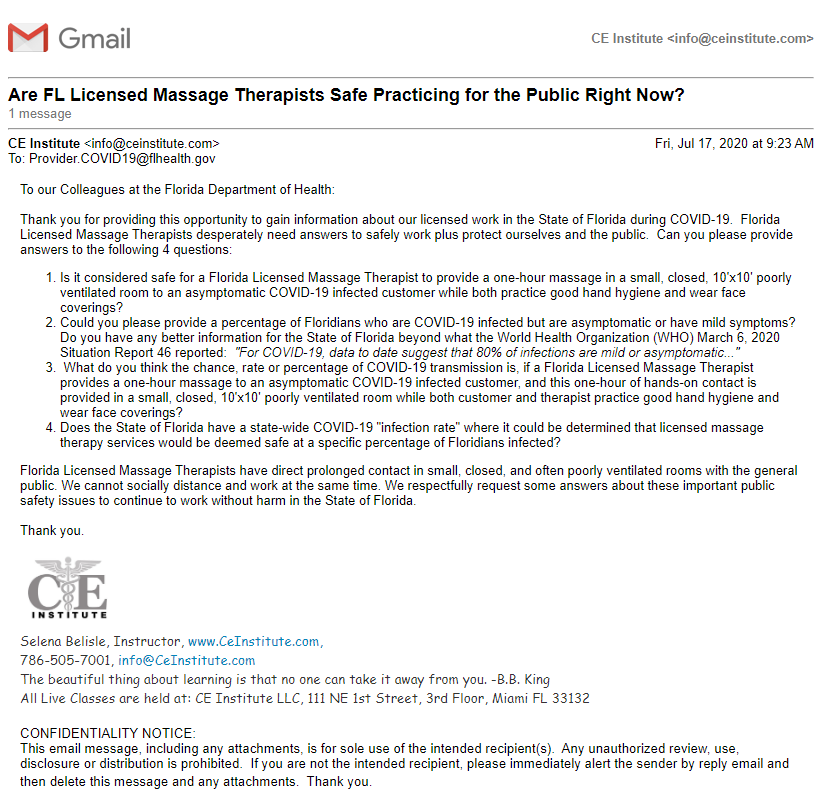 Florida Health Department Questions for Massage Therapist Safety