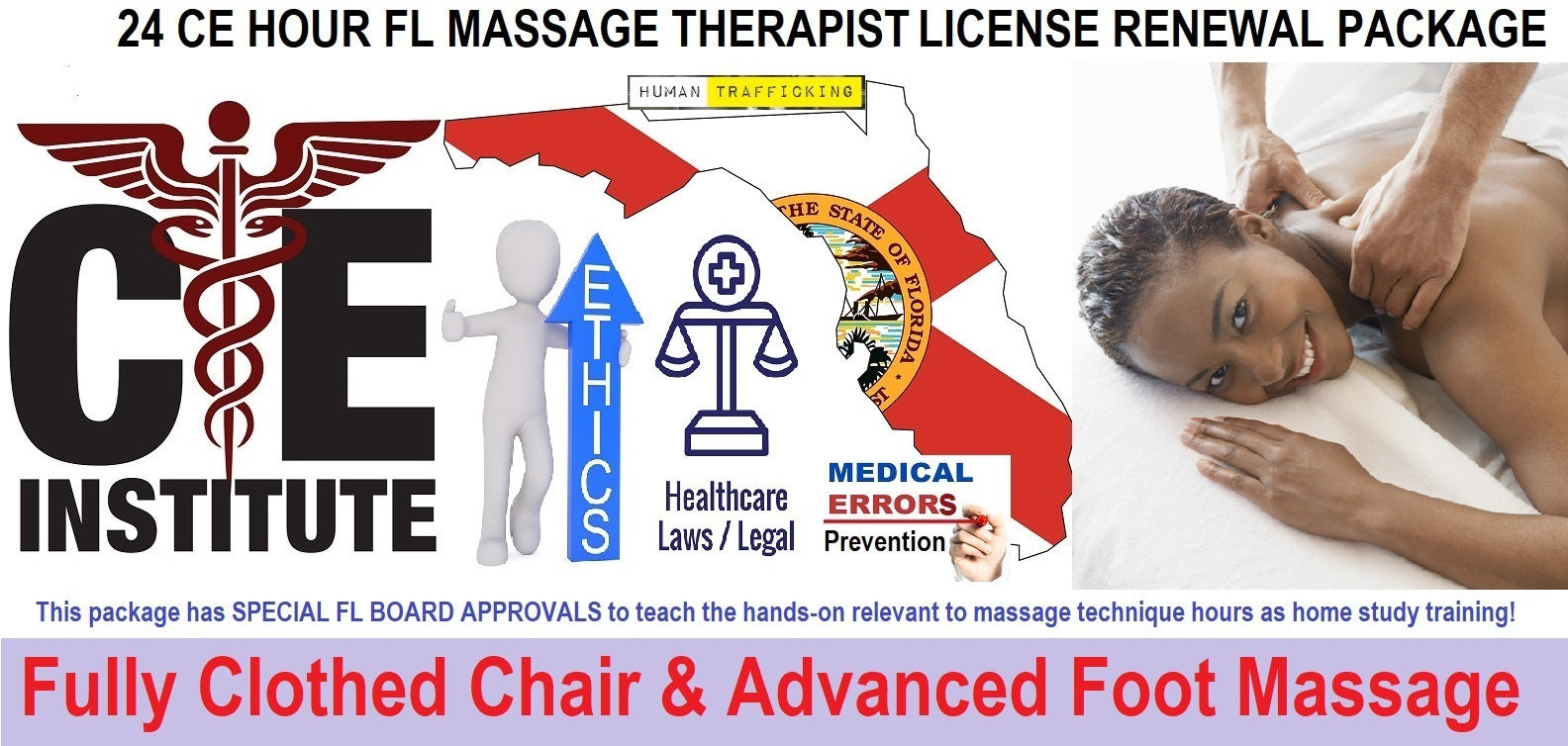 24 CE FL LMT Renewal Home Study Package: Fully Clothed Chair & Advanced Foot Massage with Medical Massage Training Elective