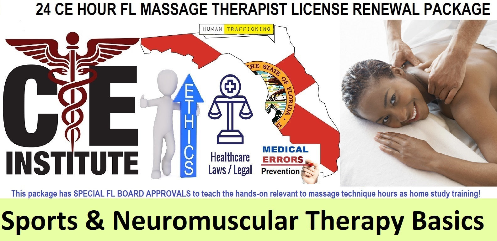 24 CE FL LMT Renewal Home Study Package Sports & Neuromuscular Therapy Basics with Sanitation Training Elective
