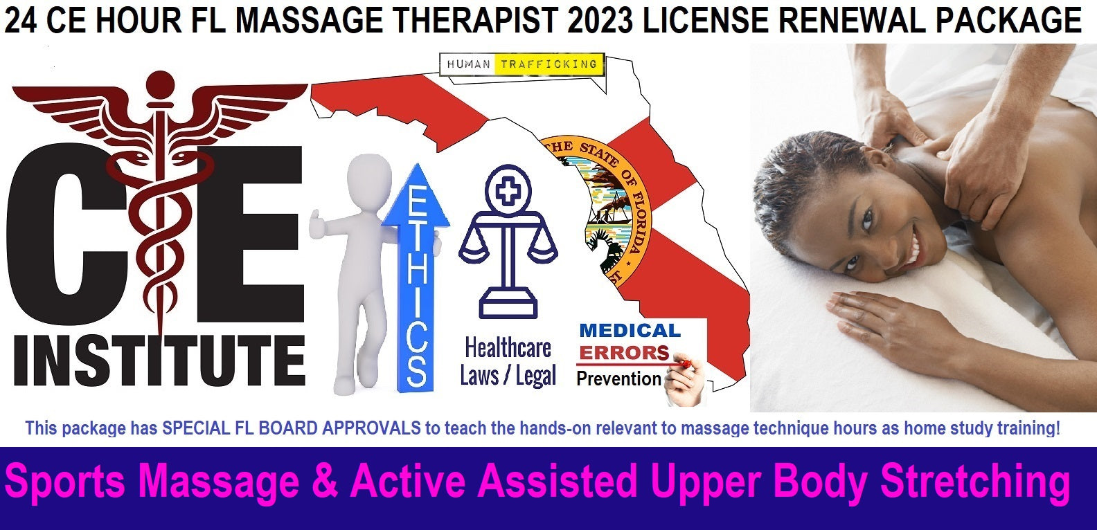 24 CE FL LMT Renewal Home Study Package: Sports Massage with Active Assisted Upper Body Stretching (AAS)