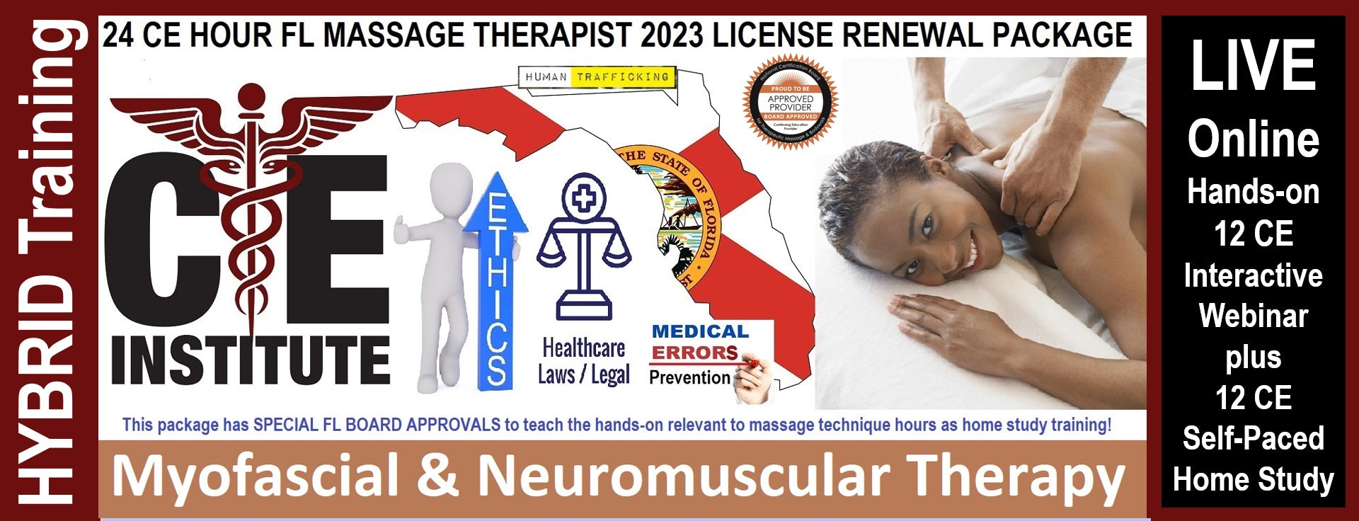 24 CE FL LMT Renewal Live Webinar & Home Study Package:  Myofascial & Neuromuscular Therapy
